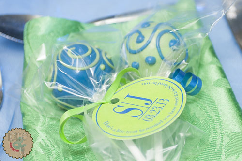 Green and Blue Wedding Favour Cake Pops