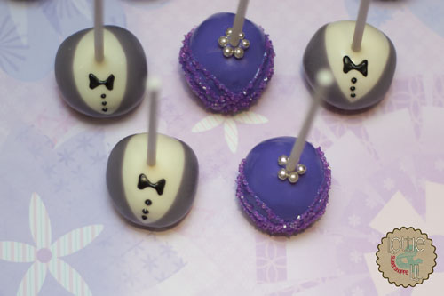Purple Bride and Grey Groom Cake Pops